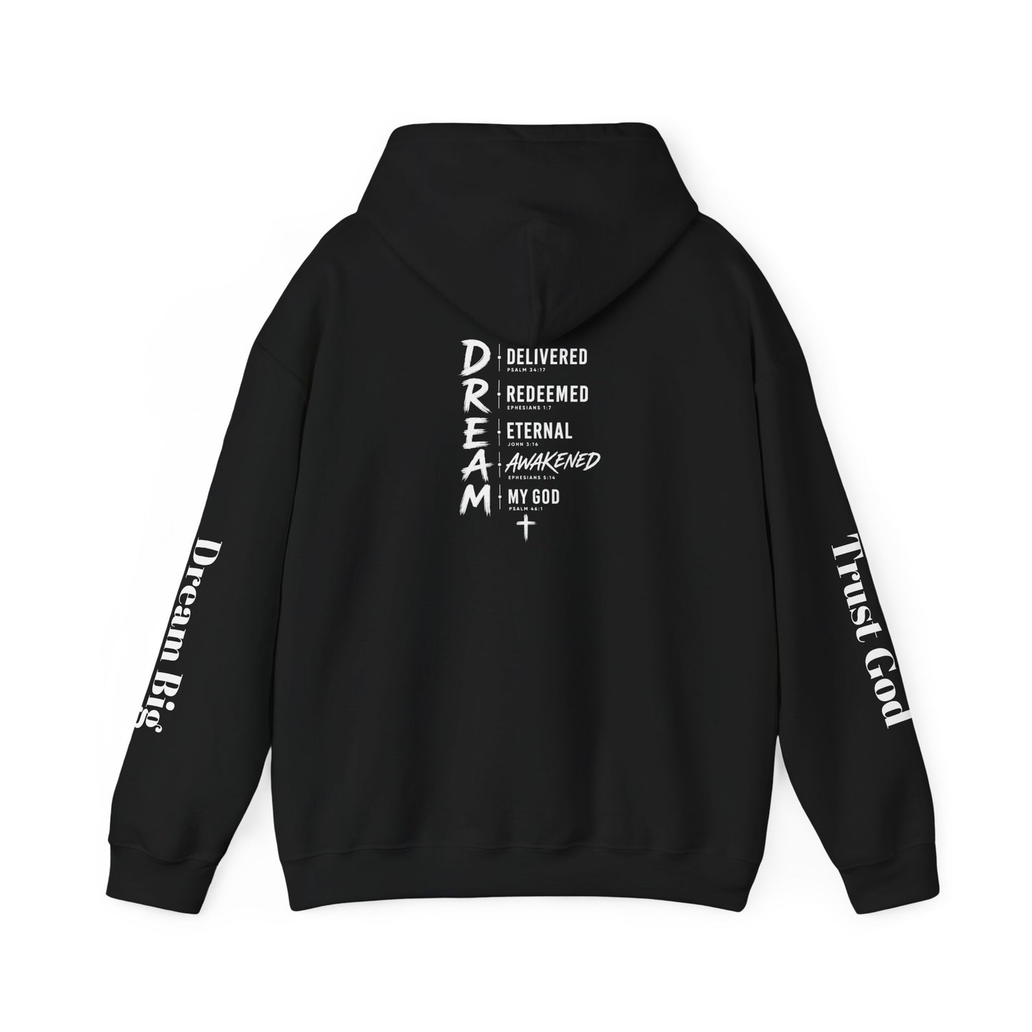 Faith "Dream" Hoodie — Christian Cross Pullover with Inspirational Acronym (Delivered, Redeemed, Eternal, Awakened, My God)