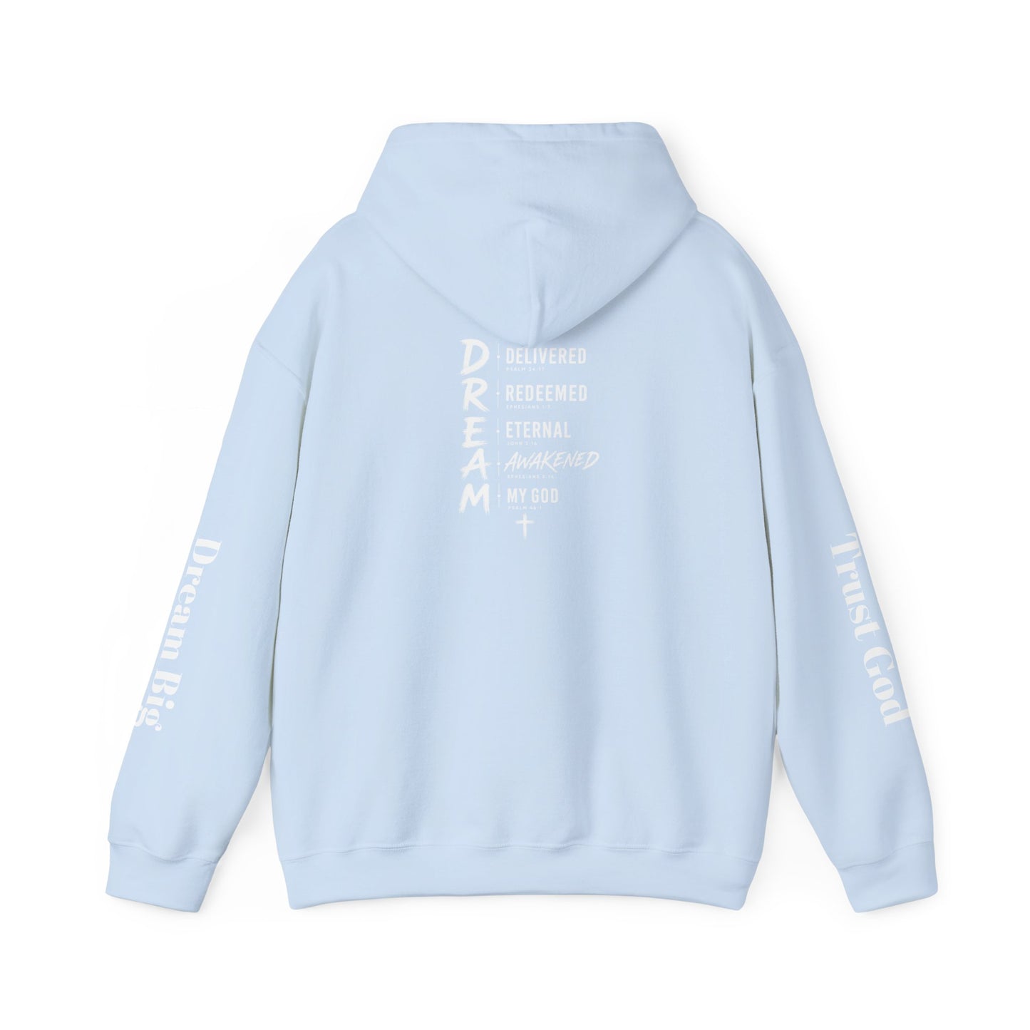 Faith "Dream" Hoodie — Christian Cross Pullover with Inspirational Acronym (Delivered, Redeemed, Eternal, Awakened, My God)