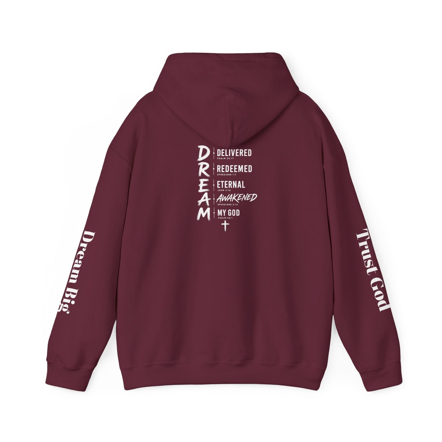 Faith "Dream" Hoodie — Christian Cross Pullover with Inspirational Acronym (Delivered, Redeemed, Eternal, Awakened, My God)
