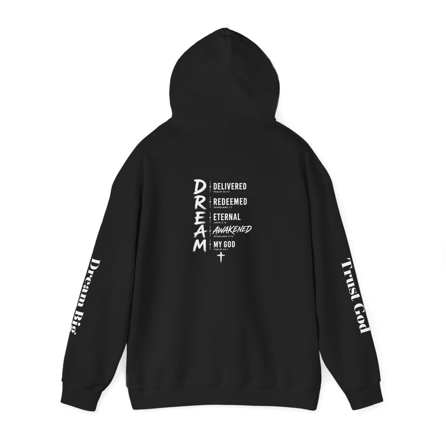 Faith "Dream" Hoodie — Christian Cross Pullover with Inspirational Acronym (Delivered, Redeemed, Eternal, Awakened, My God)